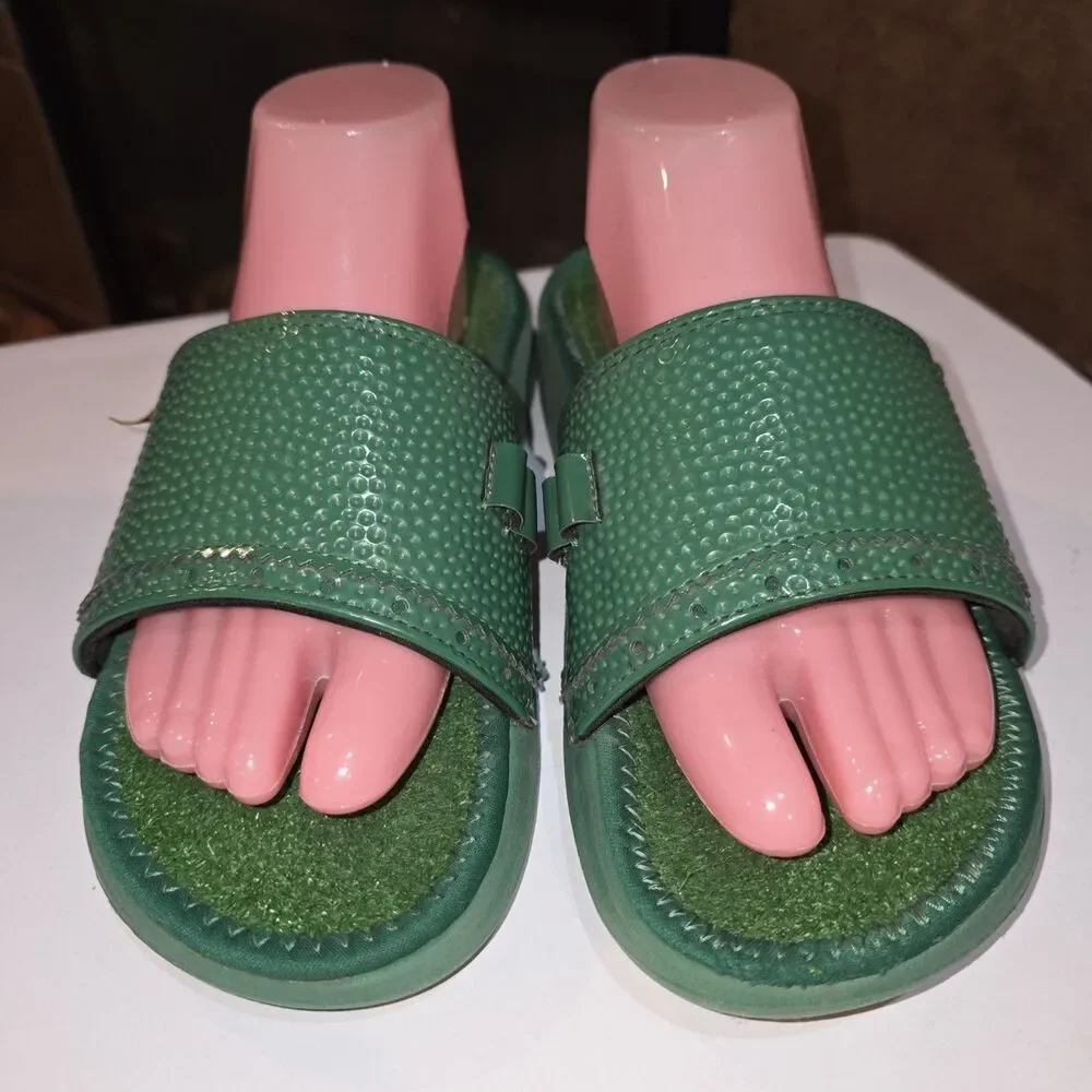 REEF MULLIGAN Sz 9 Green Turf Grass Golf Ball Heel Slide On Sporty Logo Sandals